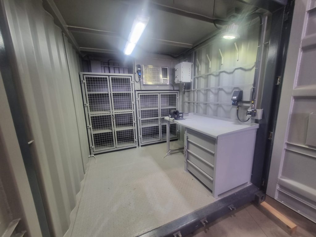 Inside of a 10 foot offshore container